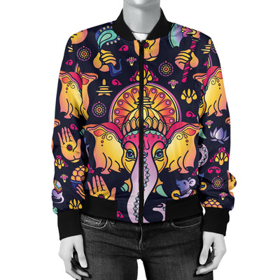 Ganesha Indian Pattern Print Design 03 Women's Bomber Jacket