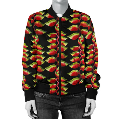 Heliconia Pattern Print Design HL05 Women Bomber Jacket