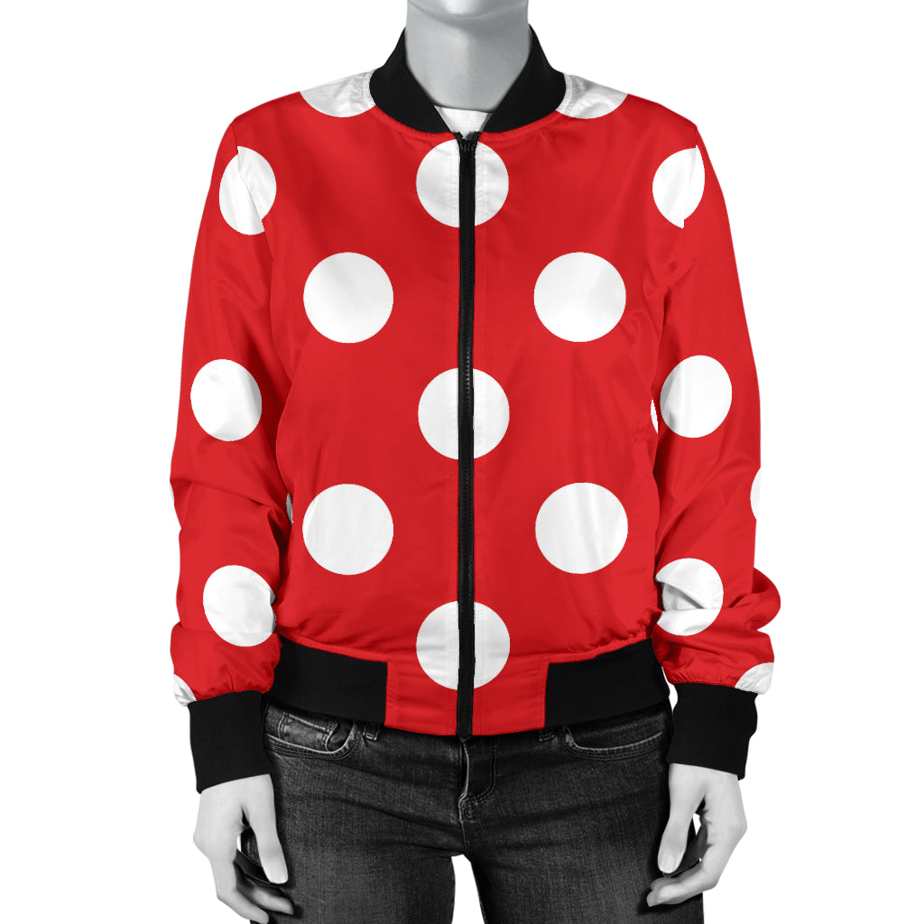 Polka Dot Red Pattern Print Design 04 Women's Bomber Jacket