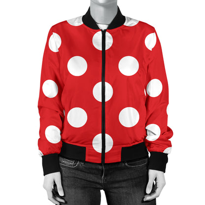 Polka Dot Red Pattern Print Design 04 Women's Bomber Jacket