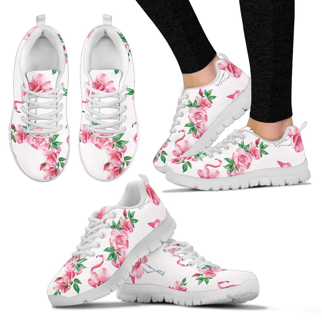 Flamingo Rose Pattern Sneakers White Bottom Shoes