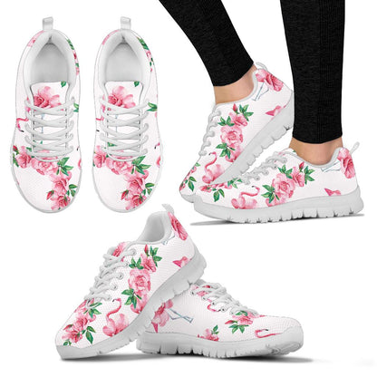 Flamingo Rose Pattern Sneakers White Bottom Shoes