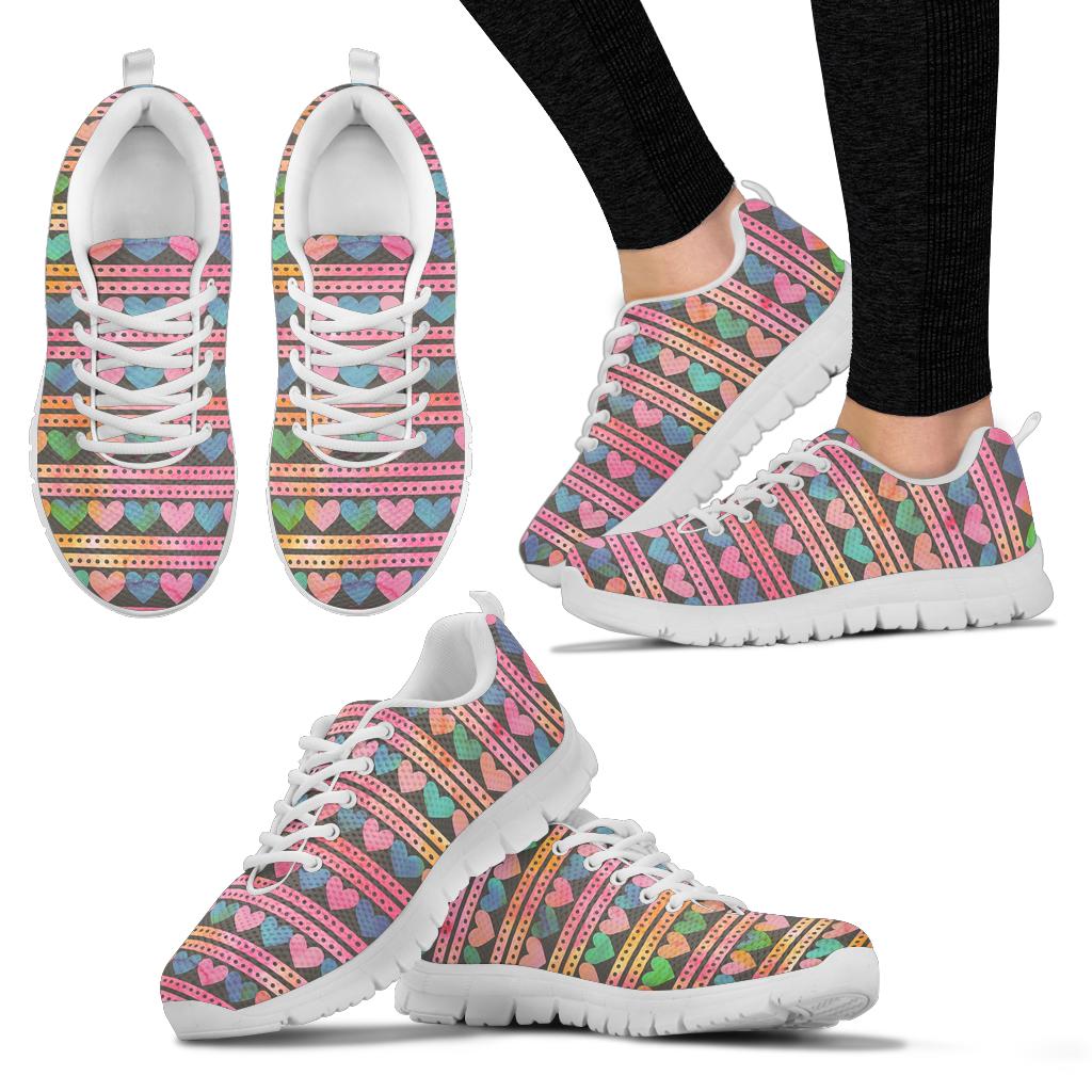 Heart Pattern Print Design HE010 Sneakers White Bottom Shoes