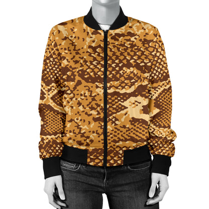 Python Brown Pattern Print Design A03 Women's Bomber Jacket