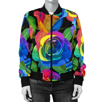 Rose Pattern Print Design RO02 Women Bomber Jacket
