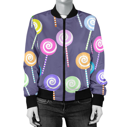 Lollipop Pattern Print Design LL03 Women Bomber Jacket