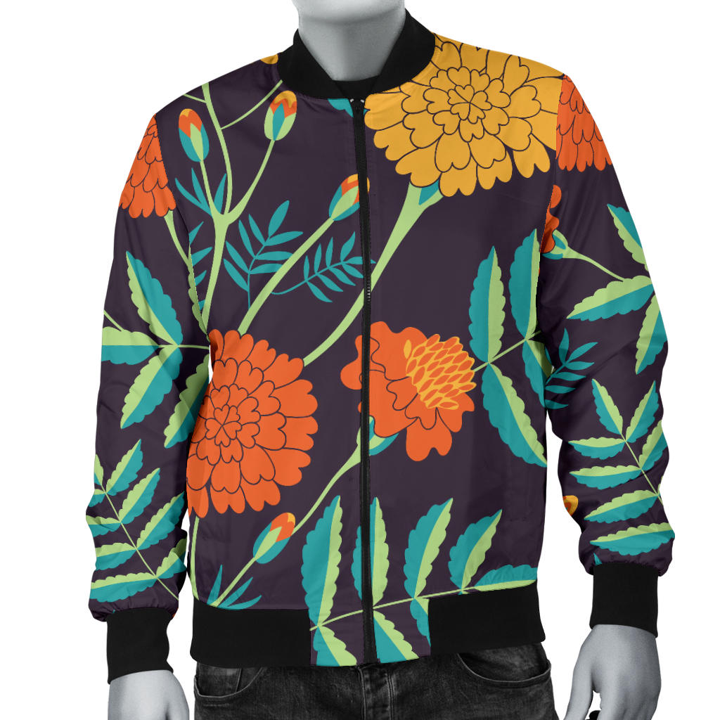 Marigold Pattern Print Design MR01 Men Bomber Jacket