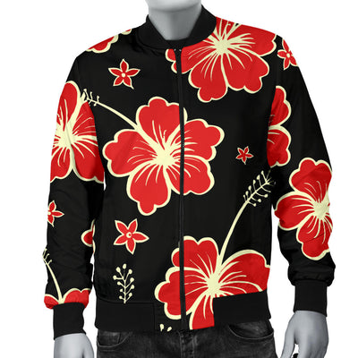 Red Hibiscus Pattern Print Design HB021 Men Bomber Jacket