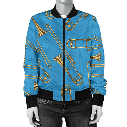 Trombone Pattern Print Design 01 Women's Bomber Jacket