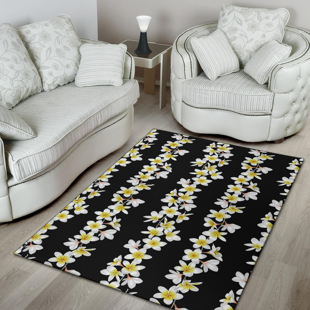 White Plumeria Pattern Print Design PM08 Area Rugs