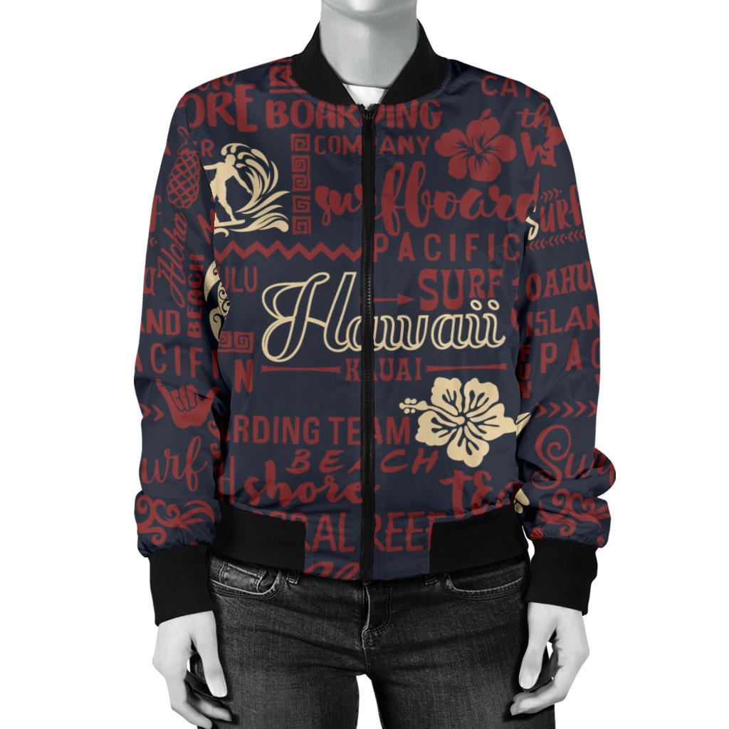 Hawaiian Themed Pattern Print Design H017 Women Bomber Jacket