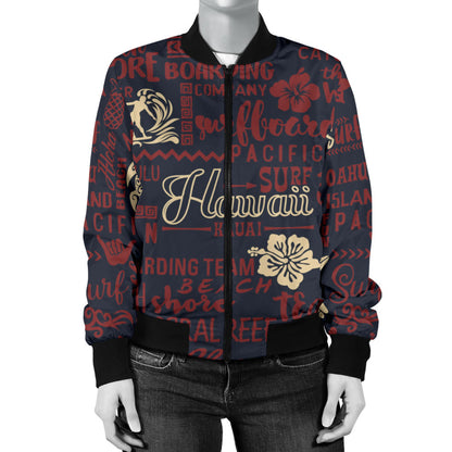 Hawaiian Themed Pattern Print Design H017 Women Bomber Jacket