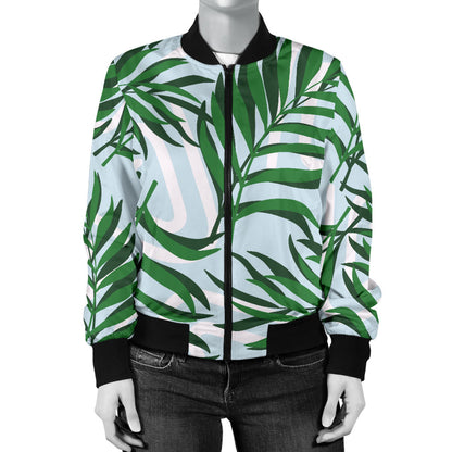 Palm Leaves Pattern Print Design PL06 Women Bomber Jacket