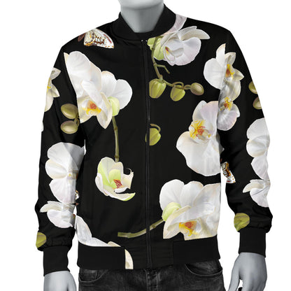 Orchid White Pattern Print Design OR011 Men Bomber Jacket