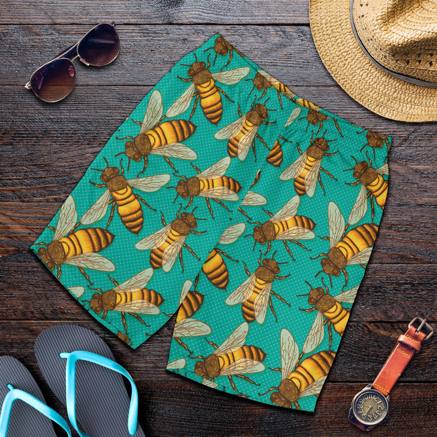 Bee Pattern Print Design BEE04 Mens Shorts
