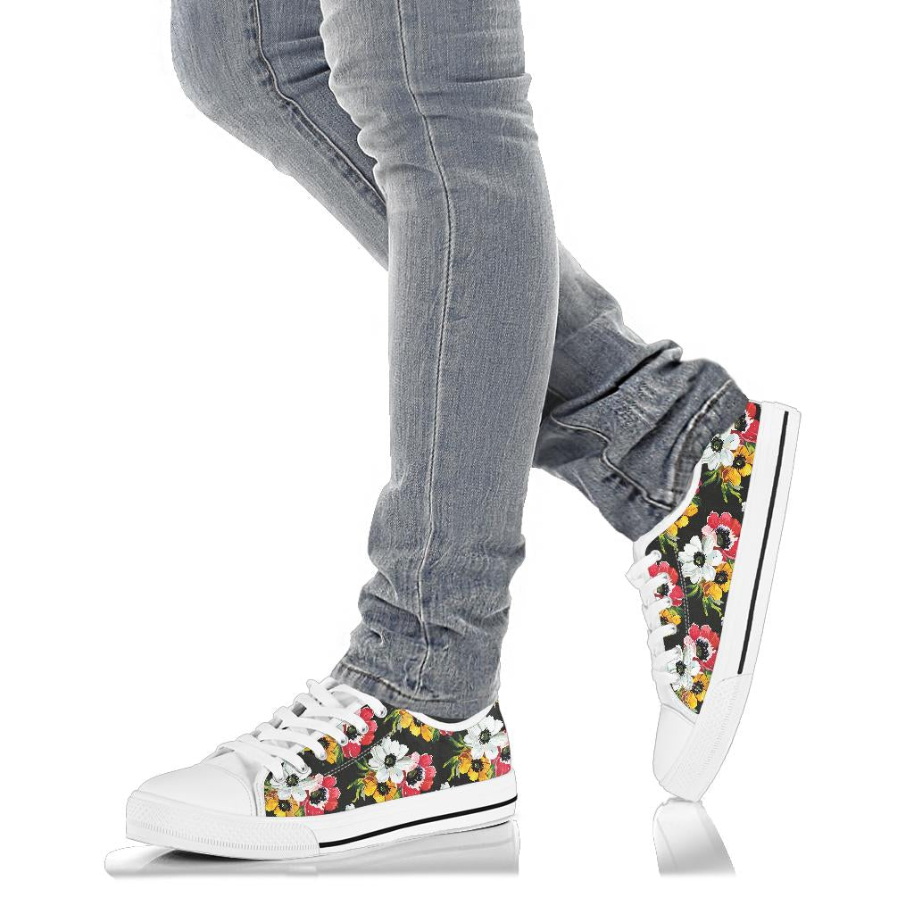 Anemone Pattern Print Design AM07 White Bottom Low Top Shoes
