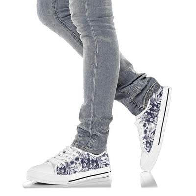 Skull Floral Beautiful White Bottom Low Top Shoes