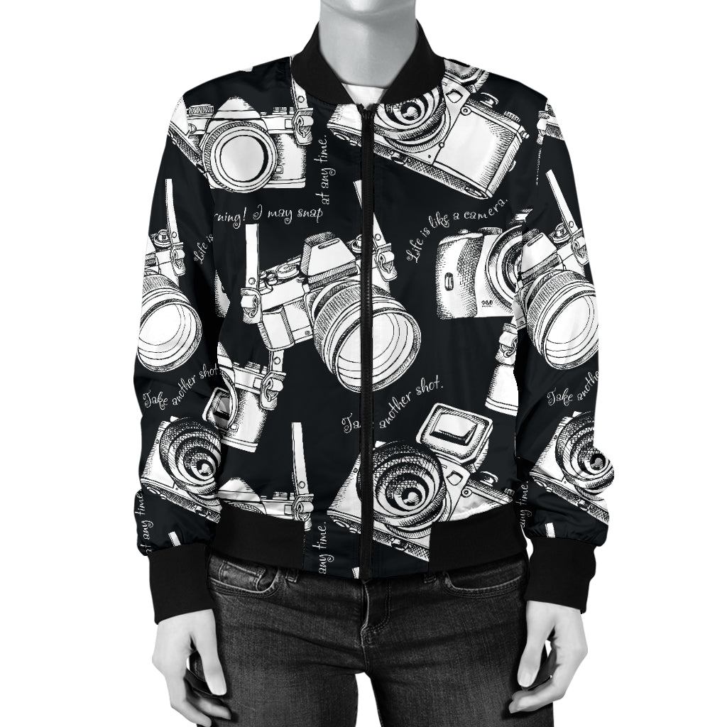 Camera Pattern Print Design 01 Women's Bomber Jacket