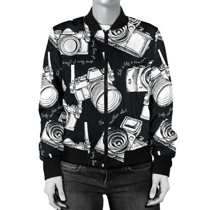 Camera Pattern Print Design 01 Women's Bomber Jacket