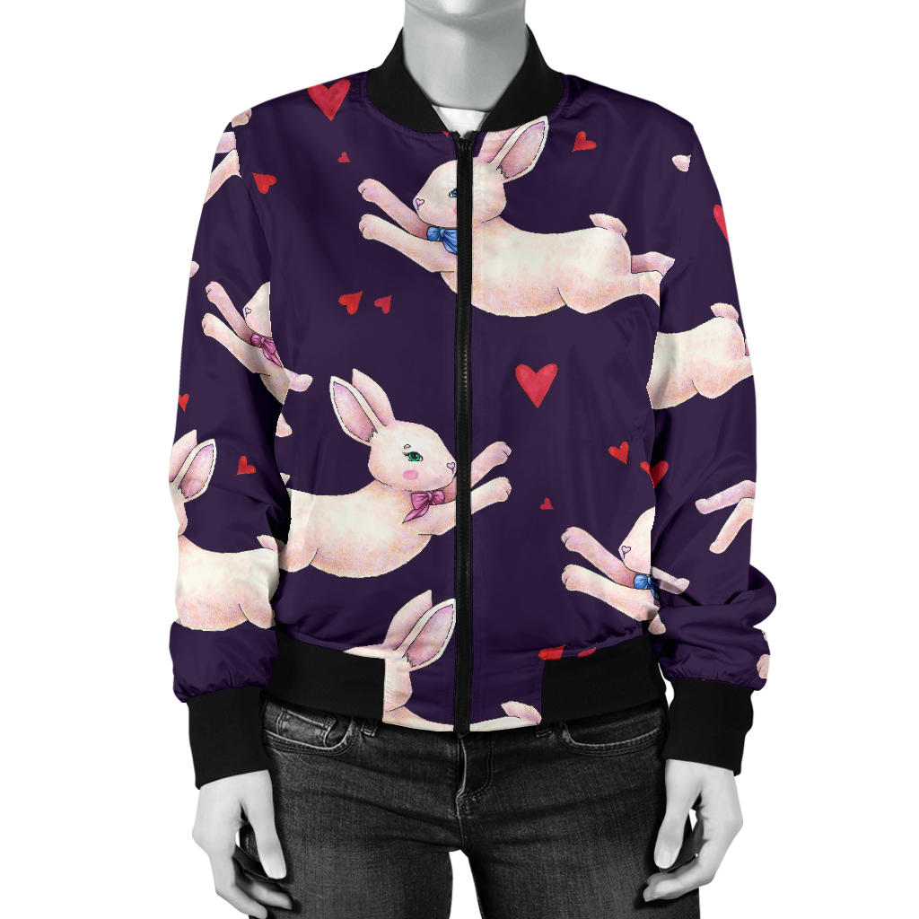 Rabbit Pattern Print Design RB016 Women Bomber Jacket