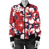 Red Hibiscus Pattern Print Design HB01 Women Bomber Jacket