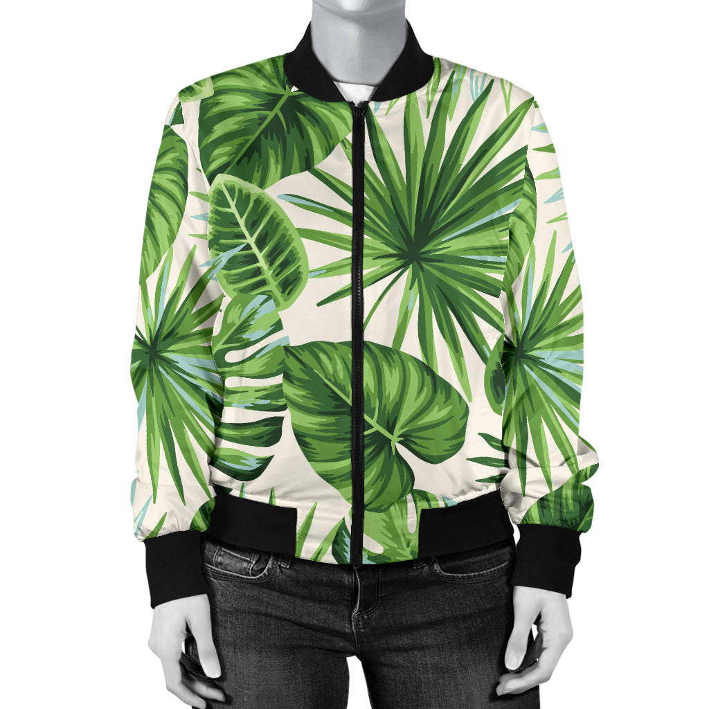Palm Leaf Pattern Print Design A01 Women's Bomber Jacket