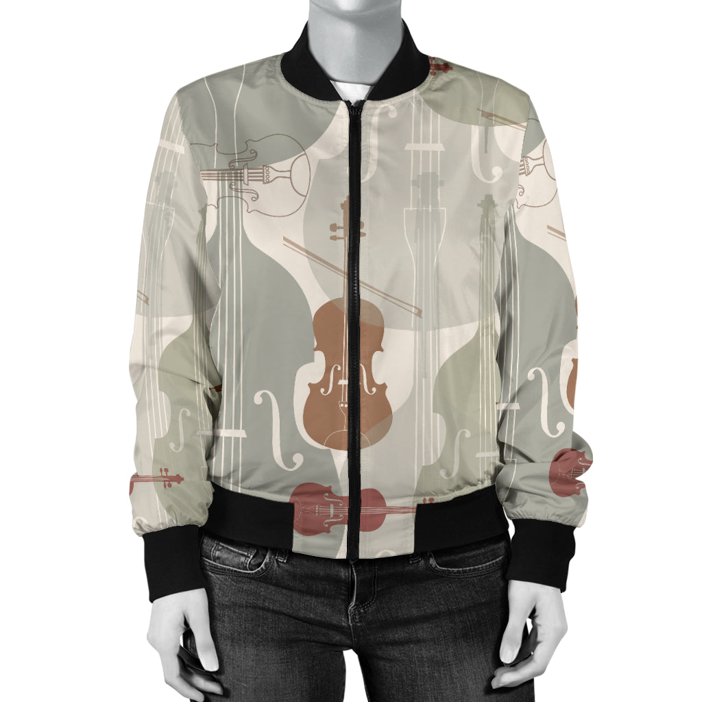 Violin Pattern Print Design 01 Women's Bomber Jacket