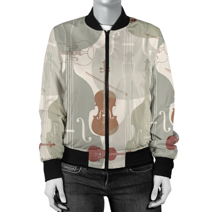 Violin Pattern Print Design 01 Women's Bomber Jacket