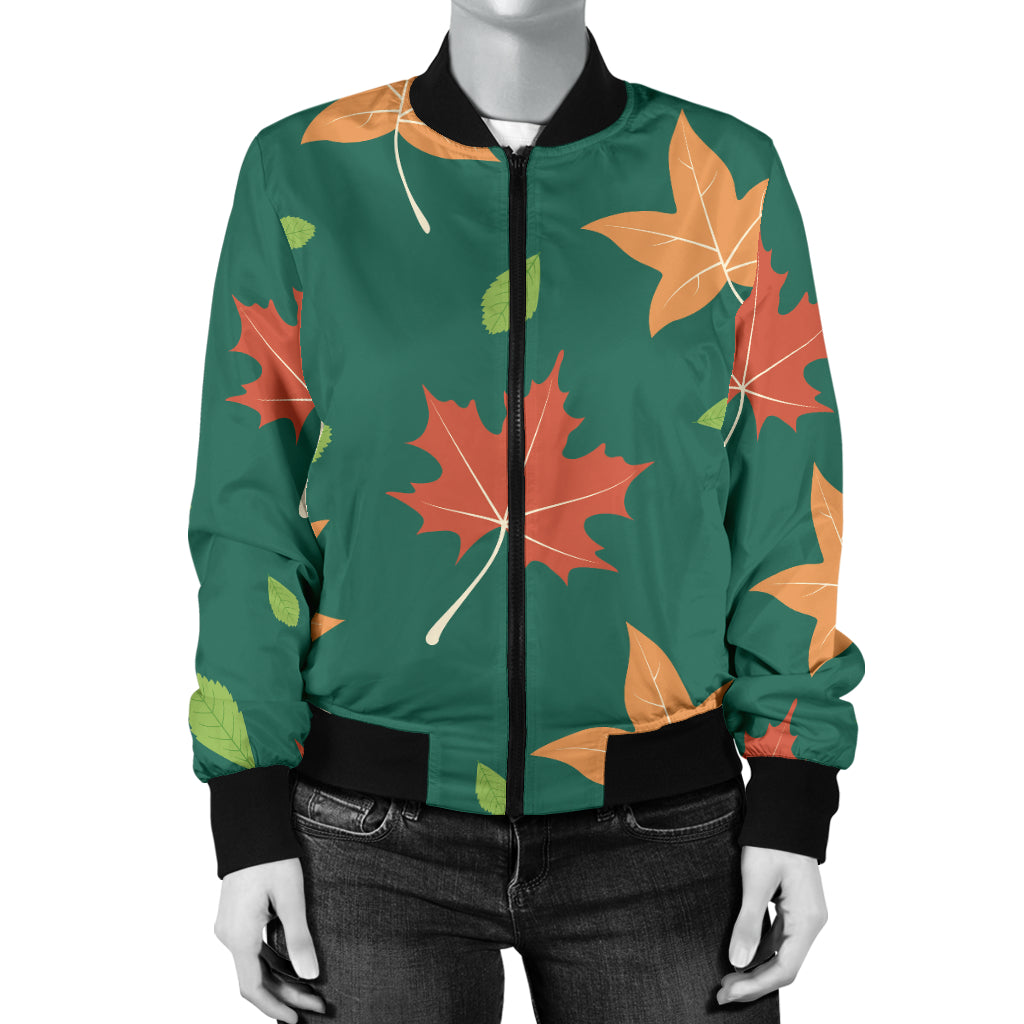 Maple Leaf Pattern Print Design 04 Women's Bomber Jacket