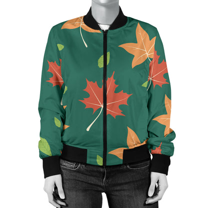 Maple Leaf Pattern Print Design 04 Women's Bomber Jacket