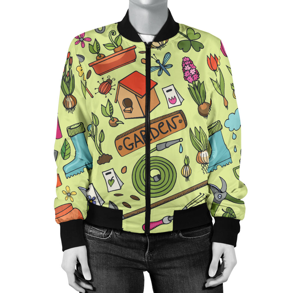 Gardening Pattern Print Design G02 Women Bomber Jacket