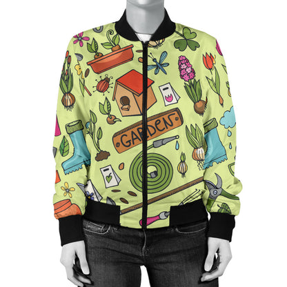 Gardening Pattern Print Design G02 Women Bomber Jacket