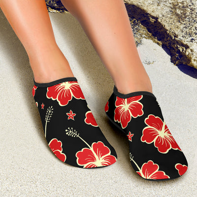 Red Hibiscus Pattern Print Design HB021 Aqua Water Shoes