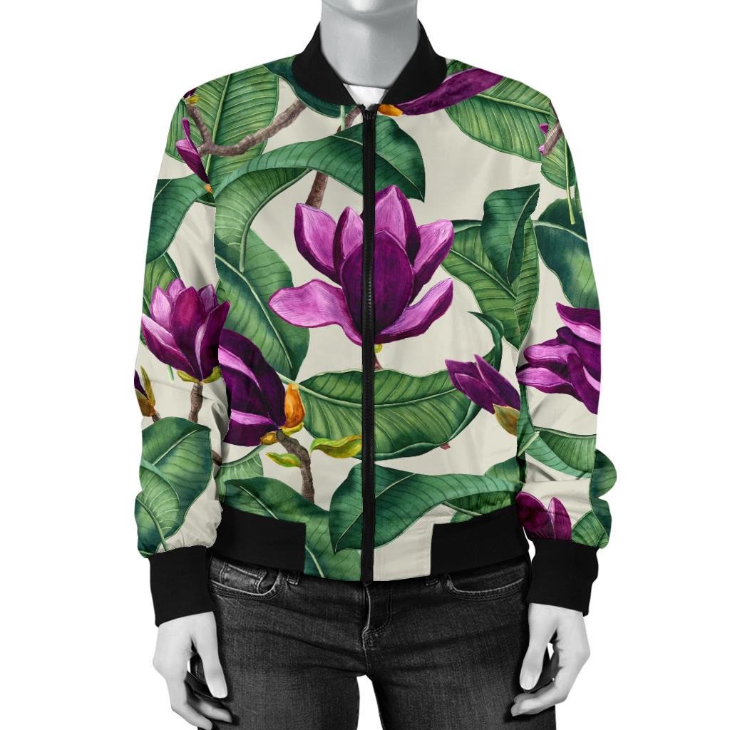 Magnolia Pattern Print Design MAG07 Women Bomber Jacket