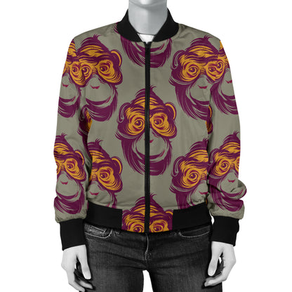 Chimpanzee Pattern Print Design 02 Women's Bomber Jacket