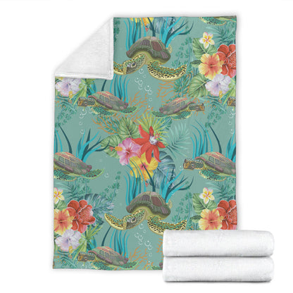 Sea Turtle Pattern Print Design T012 Fleece Blanket