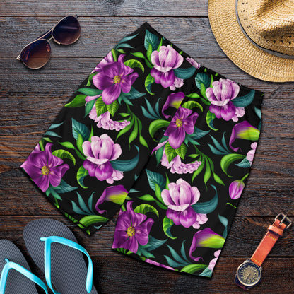 Bright Purple Floral Pattern Mens Shorts