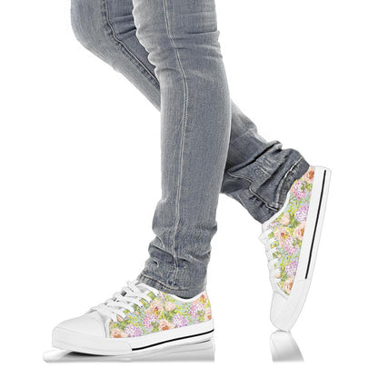 Hydrangea Pattern Print Design HD02 White Bottom Low Top Shoes