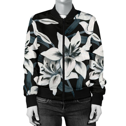 Lily Pattern Print Design 03 Women's Bomber Jacket