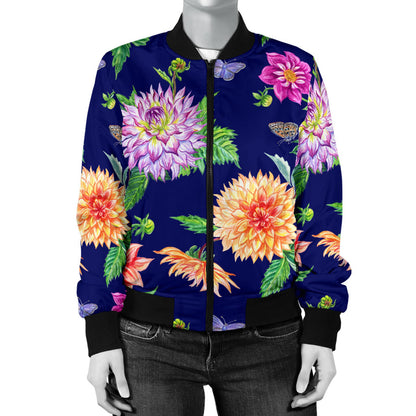 Dahlia Pattern Print Design DH010 Women Bomber Jacket