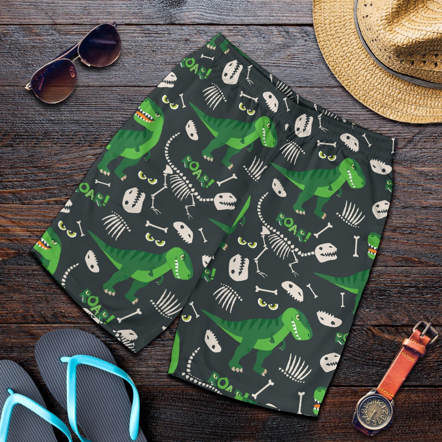 T Rex Pattern Print Design A05 Mens Shorts
