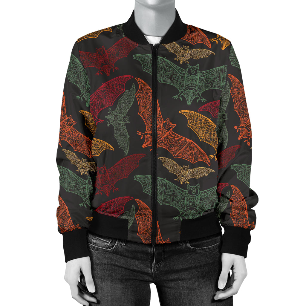 Bat Tribal Pattern Print Design 03 Women's Bomber Jacket