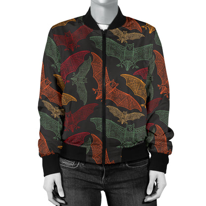 Bat Tribal Pattern Print Design 03 Women's Bomber Jacket