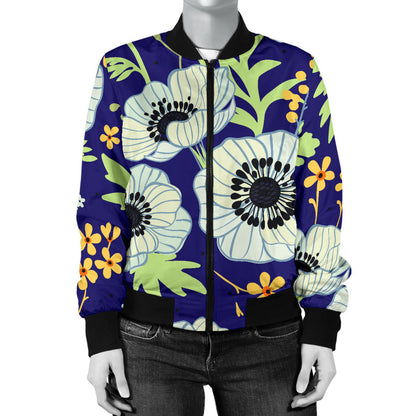 Anemone Pattern Print Design AM06 Women Bomber Jacket