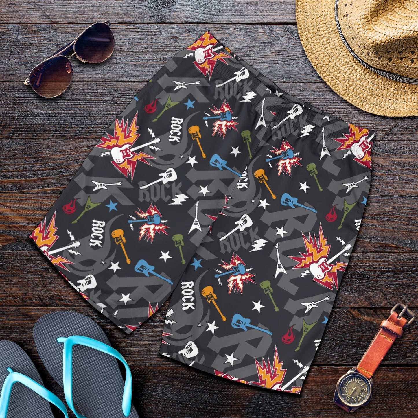 Rock and Roll Pattern Print Design A01 Mens Shorts