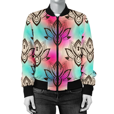 lotus Boho Pattern Print Design LO02 Women Bomber Jacket