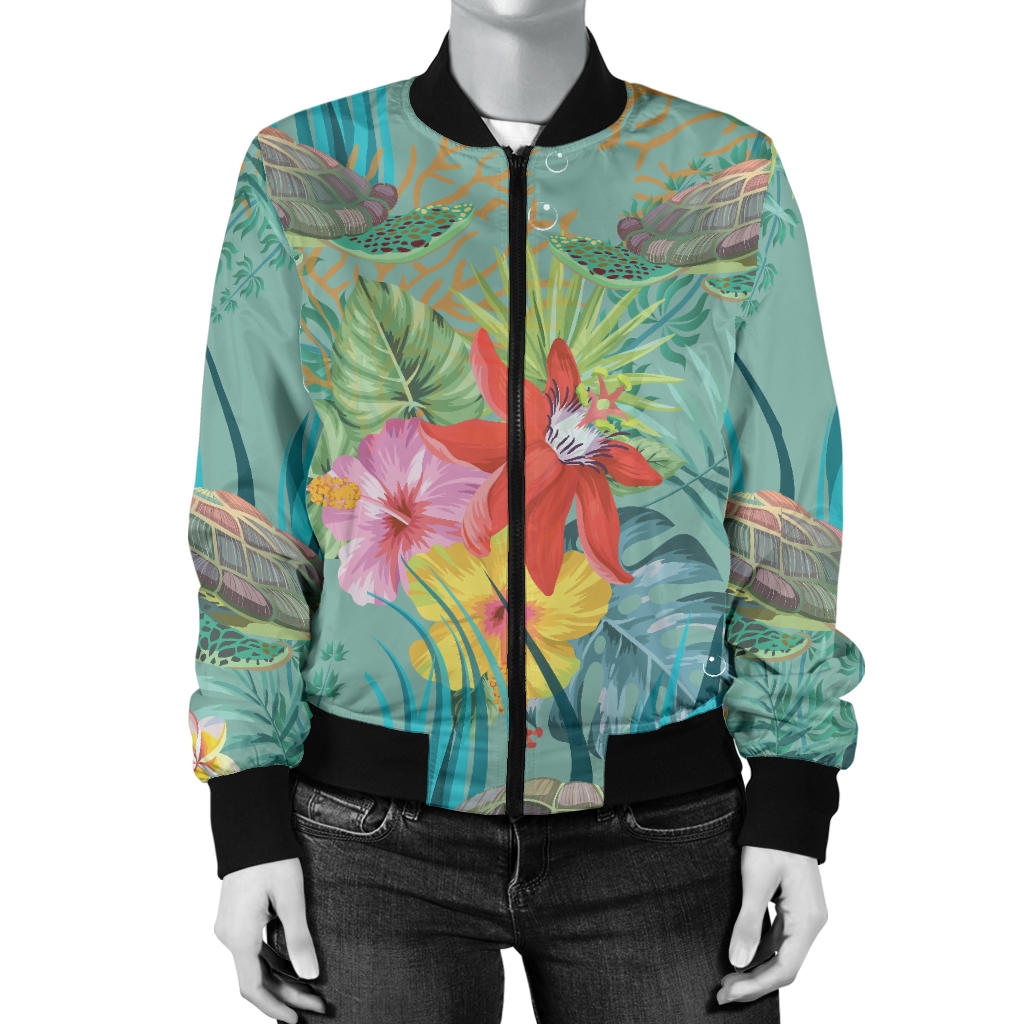 Sea Turtle Pattern Print Design T012 Women Bomber Jacket