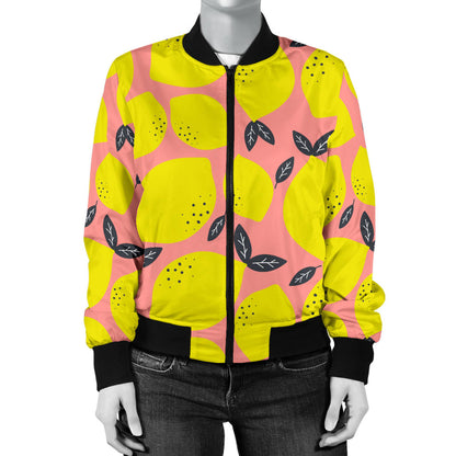 Lemon Pattern Print Design LM03 Women Bomber Jacket