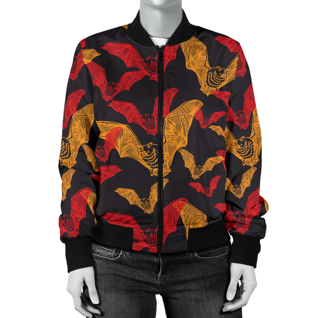 Bat Pattern Print Design 01 Women's Bomber Jacket