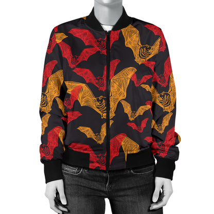 Bat Pattern Print Design 01 Women's Bomber Jacket